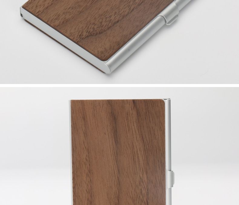 Étui en aluminium et bois massif, porte-cartes en métal, portable, créatif, pour affaires, bureau, cadeau, imprimable_voghion.com