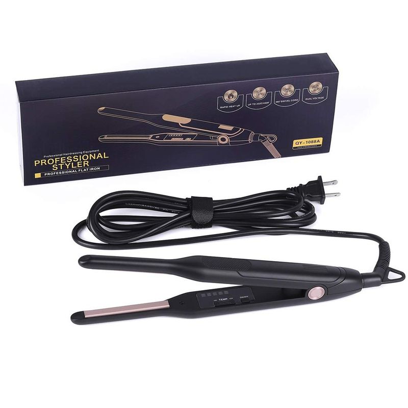 Professional Mini Hair Straightener & Curler - Ceramic Heating Plate, 10 Temp Settings, Dual Voltage (100-240V), Portable Styling Tool_voghion.com
