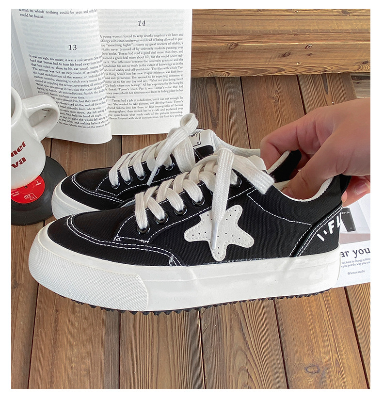 Kleine weiße Segeltuchschuhe Damen 2024 neuer Frühling und Herbst Ulzzang vielseitiges Nischendesign Stern flache Skateboardschuhe_voghion.com