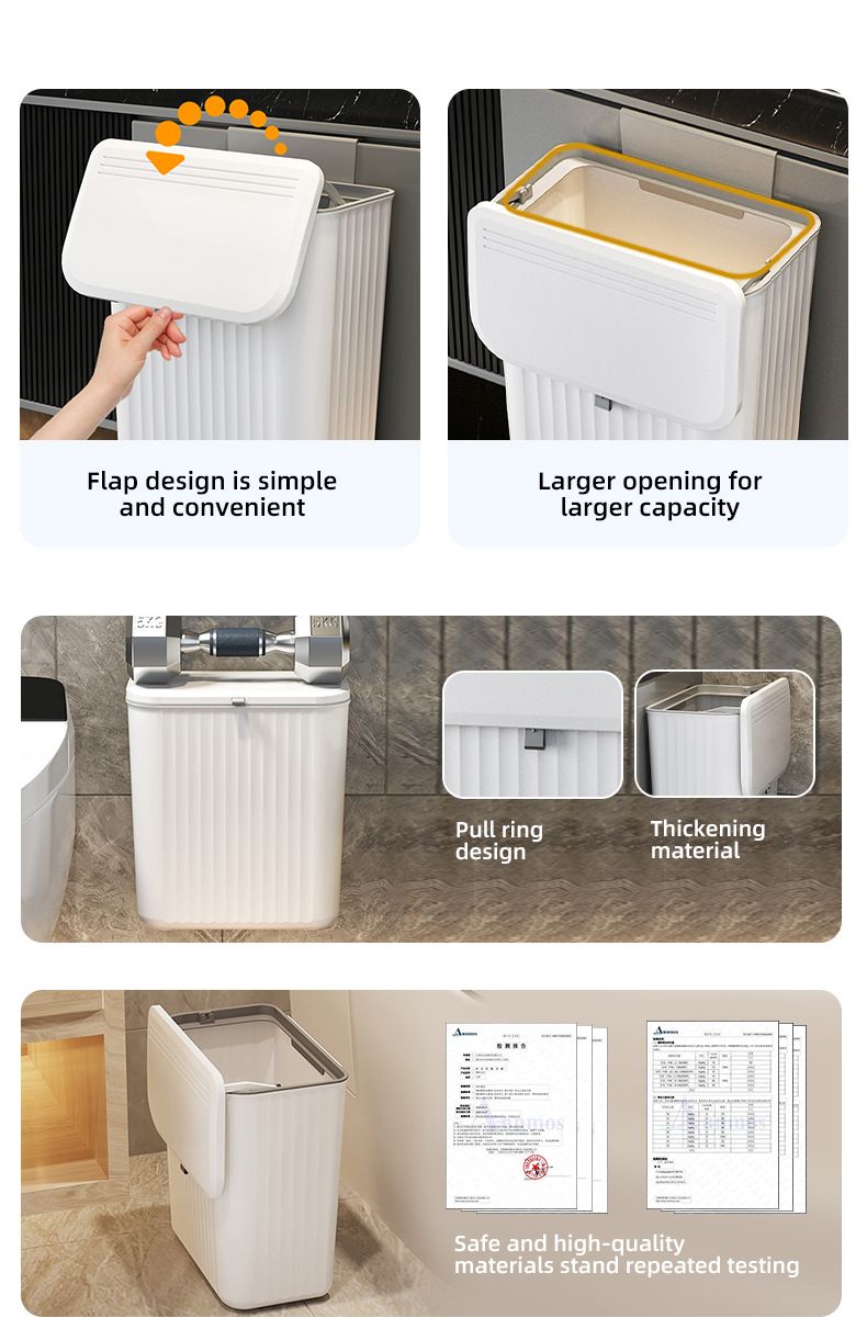 Lillian Bathroom Trash Can With Lid Narrow Spaces, Wall-Mounted, No Installation Needed, Storage Bin For Toilet And Kitchen,_voghion.com
