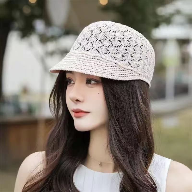 New Women's Spring Summer Duckbill Cap Design Sense Niche Hollow Small Head Circumference Ladies Ice Silk Hat Beret_voghion.com