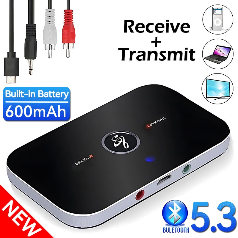 Transmissor e receptor de áudio Bluetooth 5.3 atualizado, conector RCA AUX de 3,5 mm, dongle USB, adaptador sem fio para música, para carro, PC e TV_voghion.com