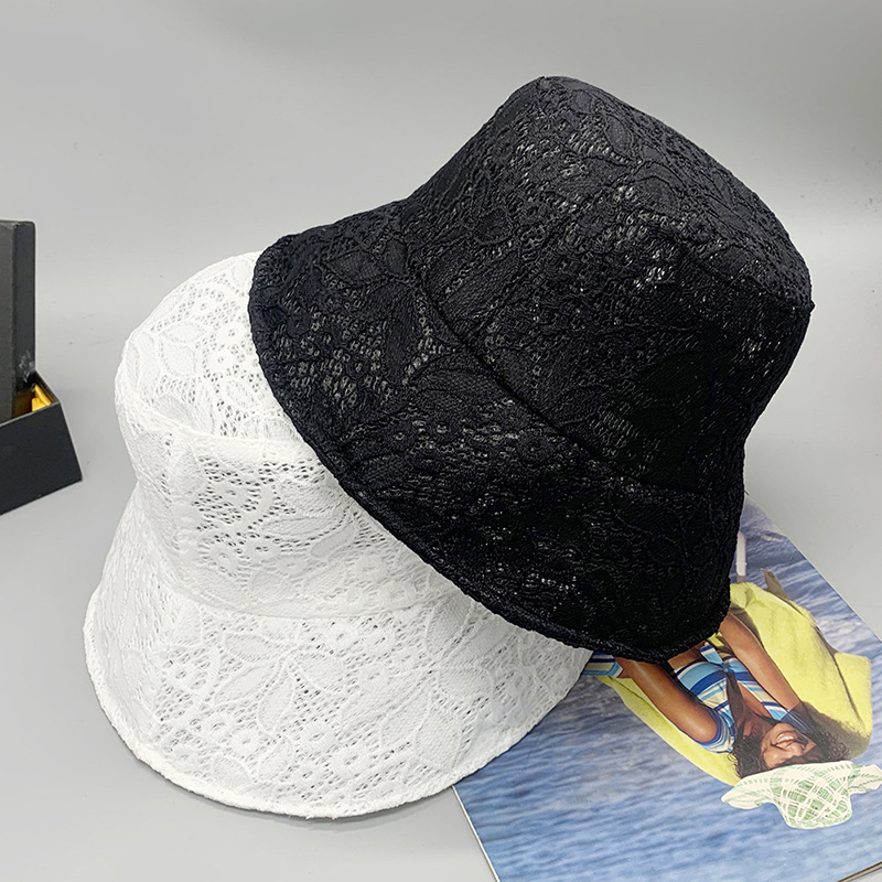 Wedding lace basin hat monochrome satin file wide shade dome summer spot fisherman hat_voghion.com