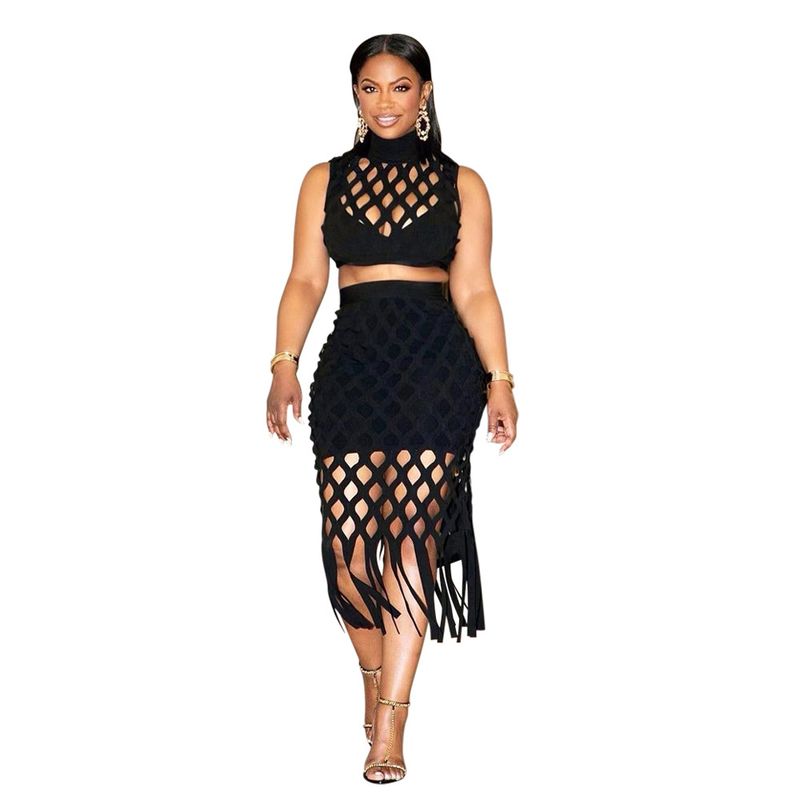 Damenbekleidung im neuen Stil, modisches ärmelloses Oberteil mit Rundhalsausschnitt und schmalem A-Linien-Jumpsuit, ausgehöhltes zweiteiliges Set für Damen_voghion.com