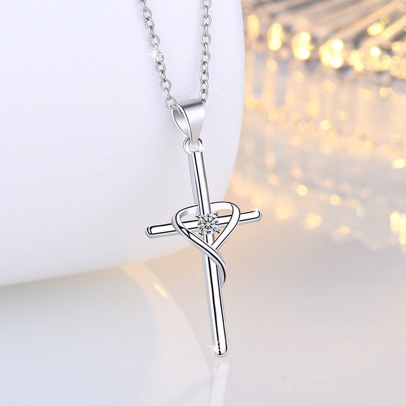 Collana con croce in cristallo di zircone e argento di moda, gioielli da donna e da uomo, regali_voghion.com