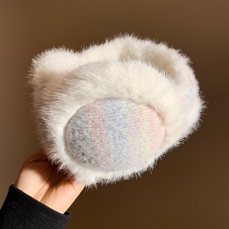 Donne in maglia di peluche colorate nell'autunno inverno 2024, paraorecchie spessi e caldi in stile coreano per il ciclismo e il freddo_voghion.com