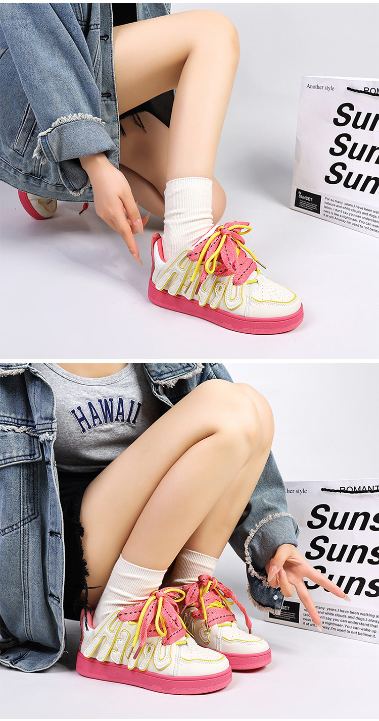 2023 New Low-top Thick-soled Sneakers Women's Casual Double Laces Bread Shoes street photography trend color matching letter sports shoes_voghion.com