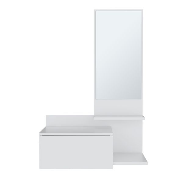 Vienna 23.6' Wide 3-Tier Shelf Floating Mirror Console Table, Full Extension Drawer White_voghion.com