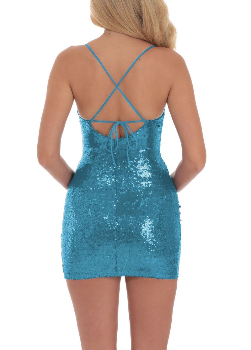 Back Cross-Tie Sequin Bodycon Dress – Stretchy Polyester Spaghetti Strap Midi Dress For Women (Blue/Gold/Red/Sky Blue/Black/Green)_voghion.com