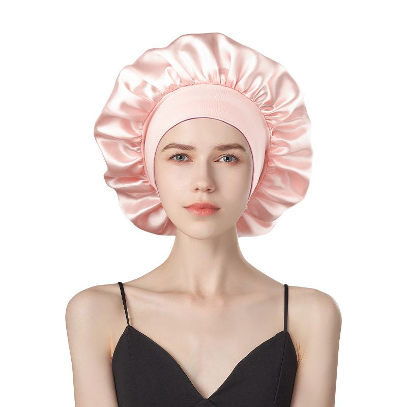 Berretto da notte classico europeo e americano per adulti, tinta unita, alla moda, con tesa larga, in raso, comodo da indossare per le donne_voghion.com