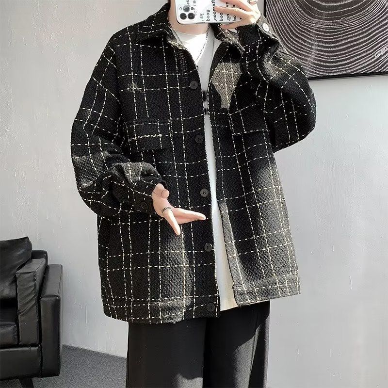 Autumn new style of cool jacket men's spring and autumn plaid jacket ins spring jacket_voghion.com
