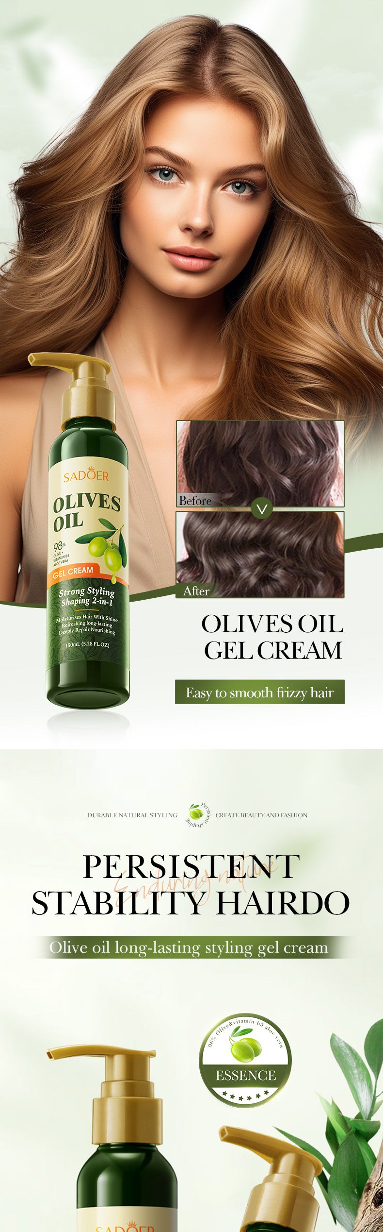 Olivenöl-Gel-Creme, 150 ml, lang anhaltendes Styling, flauschiges Haarwachs, Hautpflegeprodukte_voghion.com