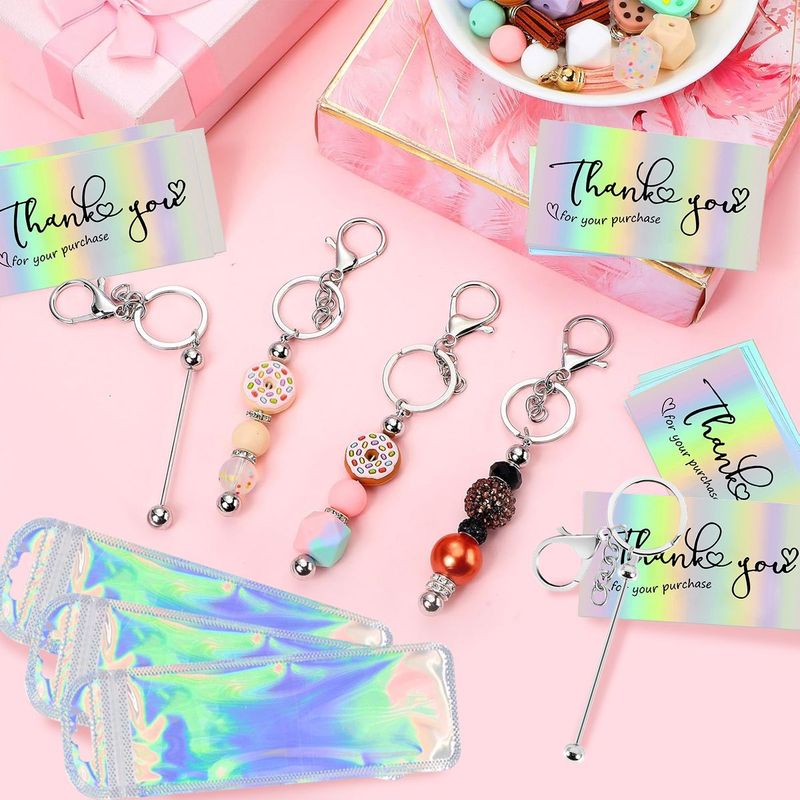 20 Sets Of Beaded Keychain Strips With 24 Resealable Bags And 24 Cards, Silver Bead Keychain DIY Pendants, Alloy Blank Keychain Accessories Bulk For Keychain Making Blank Beaded Metal DIY Craft Making_voghion.com