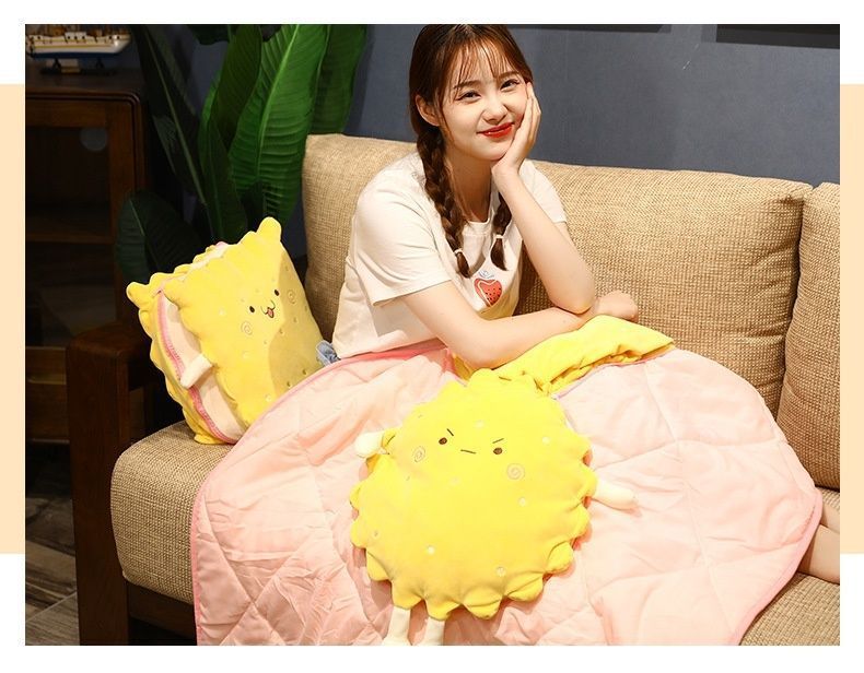 Cute Cartoon Cookie Pillow Dual-use Air Conditioner Sofa Cushion Office Nap Foldable Car Blanket_voghion.com