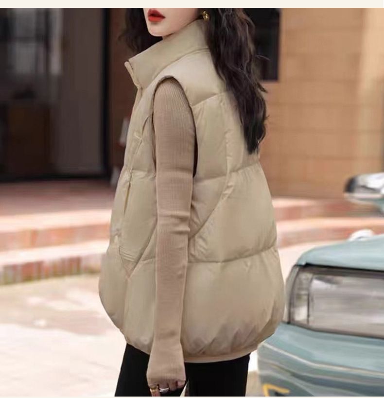 Women's Lightweight Down Vest Winter Fashion Puffer Sleeveless Jacket With Duck Feather Filling, Stand Collar, Zipper Closure, Pockets_voghion.com