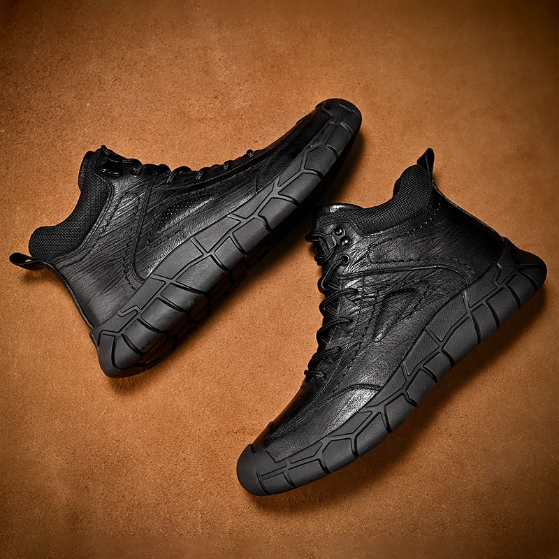 Lässige High-Top-Lederschuhe für den Außenbereich aus Leder_voghion.com