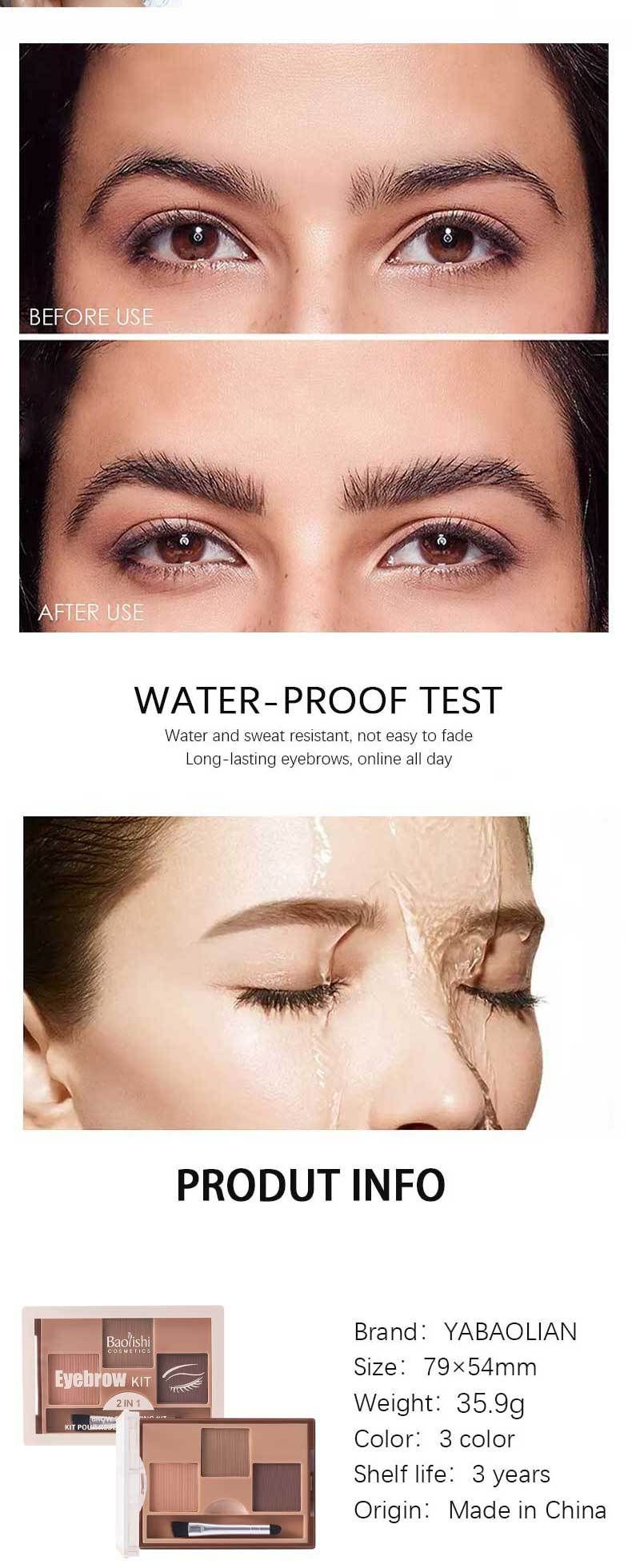 Augenbrauenpuderschale, dreifarbige Make-up-Explosion, Lidschattenschale, dauerhaft wasserfest und nicht leicht zu entfernen, Make-up-Augenbrauenpuderschale_voghion.com