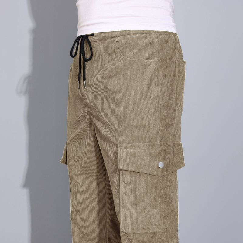 Ropa para hombre: overoles de pana de otoño para hombre con pantalones casuales holgados con puños y múltiples bolsillos._voghion.com