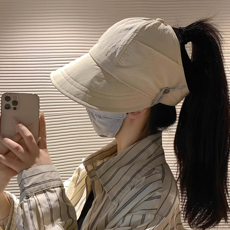 Adjutable Fiherman Cap Women Outdoor Beach Bucket Hat Summer UV Protection Ponytail Sunhat Foldable Vior Panama_voghion.com