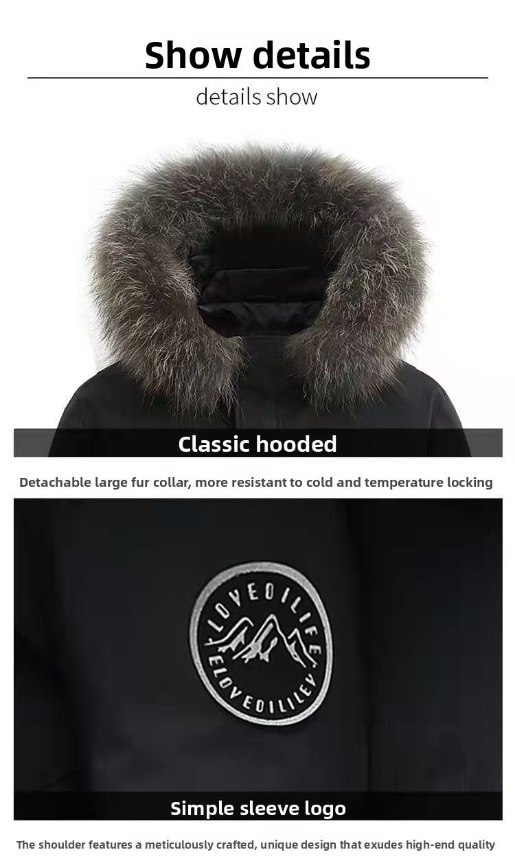 2025 Winter New White Duck Down Men's Down Jacket Medium And Long Thickened Warm Fashion Large Fur Collar Casual Jacket_voghion.com