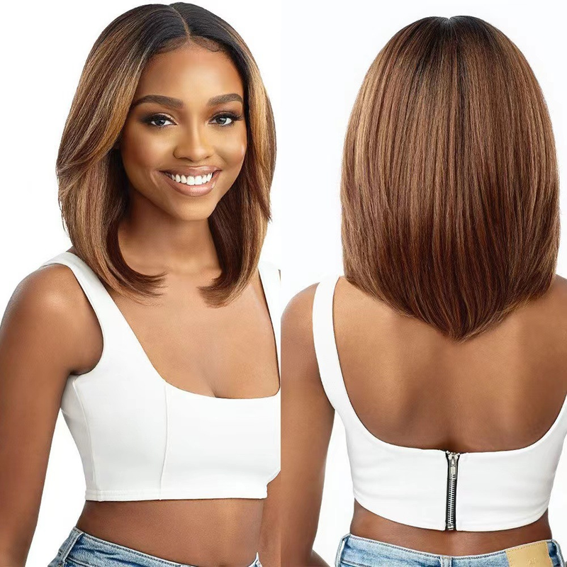 Perücke neue Perücke Damen kurze Haare braun Bobo Kopf Reparatur Gesicht mittellanges lockiges Haar Mittelteil Pony volle Kopfbedeckung_voghion.com