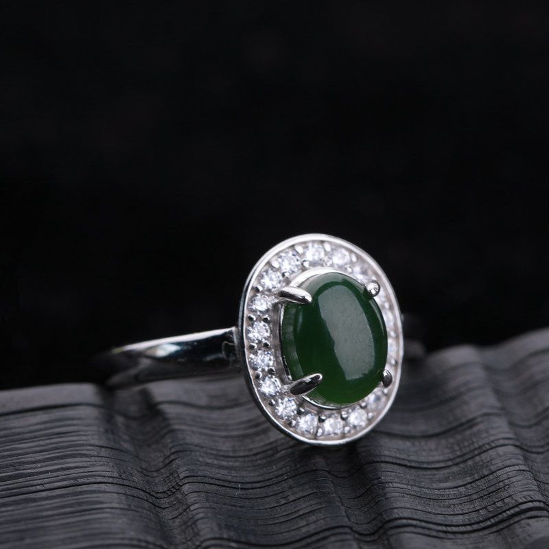 Pure Silver Inlaid Hetian Certificate, Natural Jade Ring With Adjustable Opening For Women_voghion.com