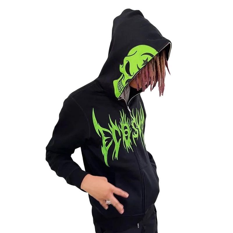 Unisex-Hoodie mit Totenkopf-Print im Gothic-Stil für Herbst und Winter – ideal für Sport und Freizeit._voghion.com