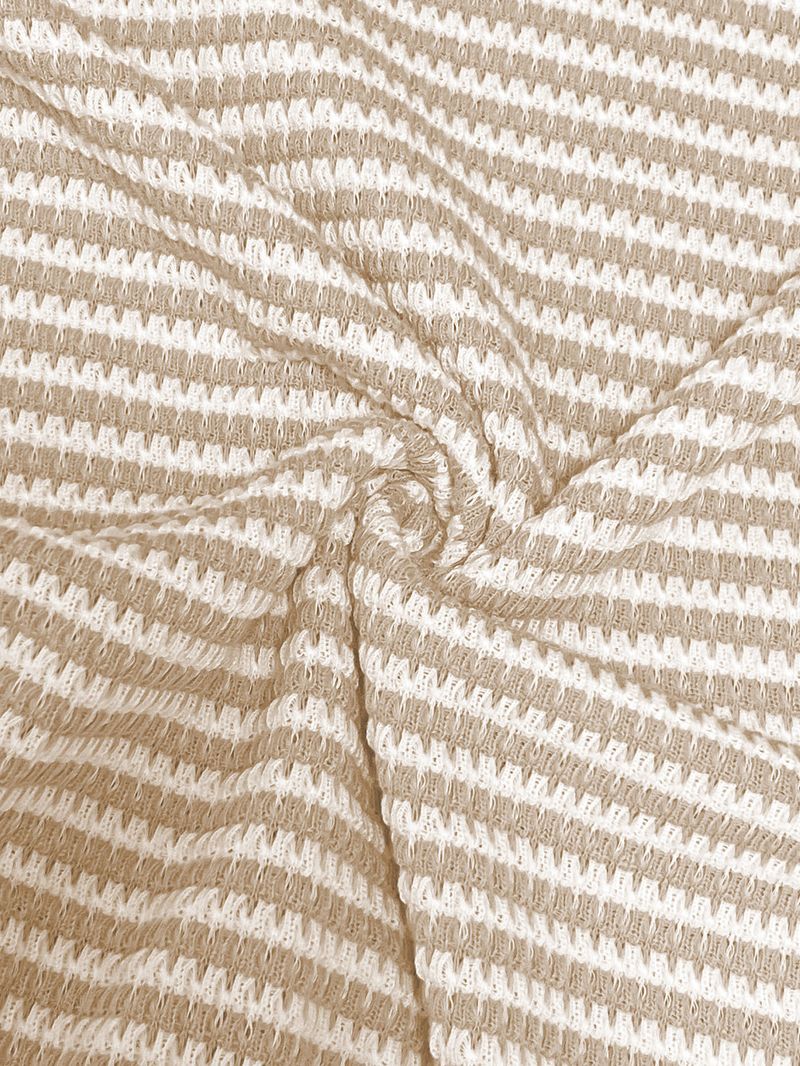 Maglietta a righe semplice da donna, estiva, comoda, ampia, con colletto polo, lavorata a maglia con scollo a V profondo_voghion.com