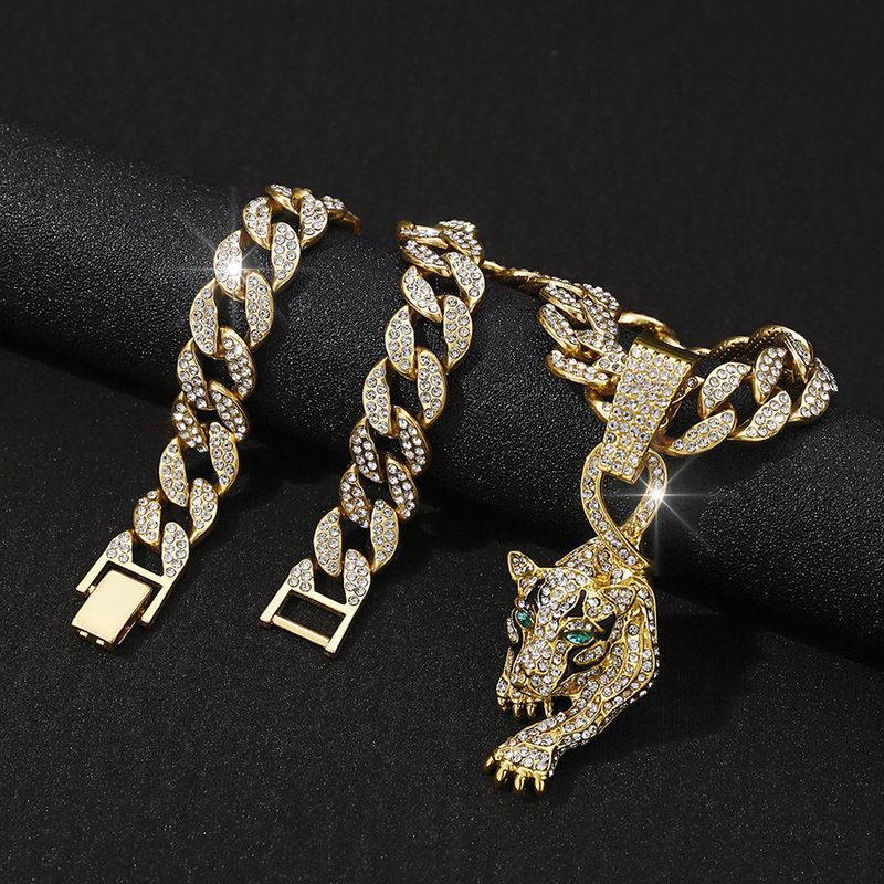 New Niche Personalit Leopard Pendant Full Of Diamonds, Fashionable Street Hip-hop Watch Buckle, Cuban Necklace_voghion.com