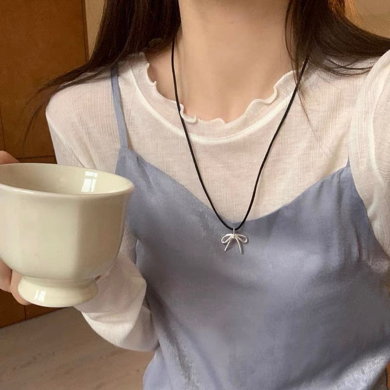 Zuid-Koreaanse blogger met strik, verstelbare, leuke, coole zwarte touwketting, all-match niche, high-end ketting voor dames_voghion.com