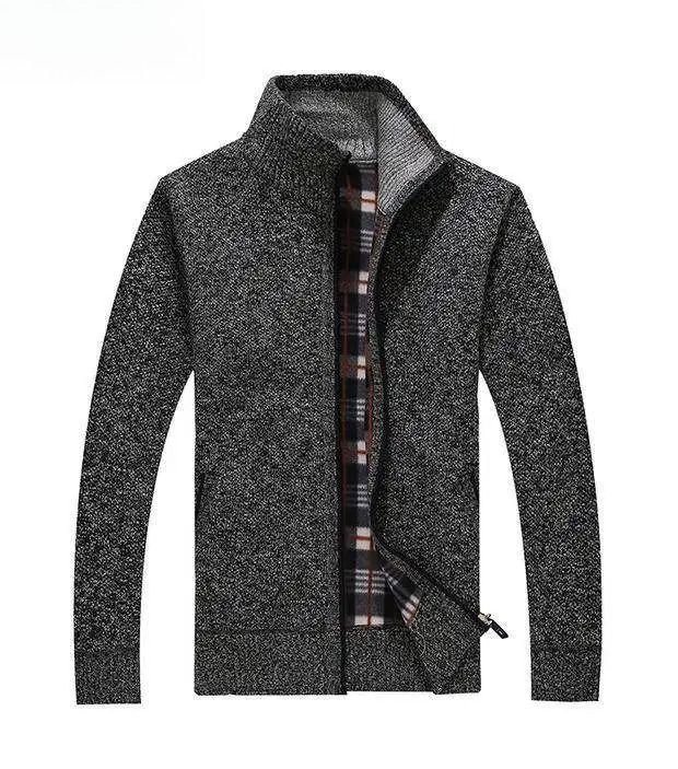 Verdickte Fleece-gefütterte Stehkragen-Strickjacke Für Herren, Herbst Und Winter, Neuer Stil, Übergröße, Einfarbige Oberbekleidung, Freizeitkleidung_voghion.com
