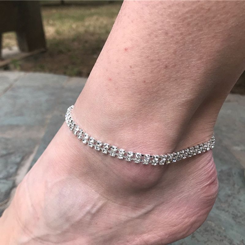 Brățară nouă cu diamante, două rânduri de diamante, lanț simplu cu diamant flash, bijuterii mici cu diamante pentru picior_voghion.com