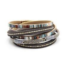 Bracciale in pelle intrecciata a mano in stile bohémien, in lega, con fibbia magnetica, multistrato, in PU, multicolore, opzionale._voghion.com
