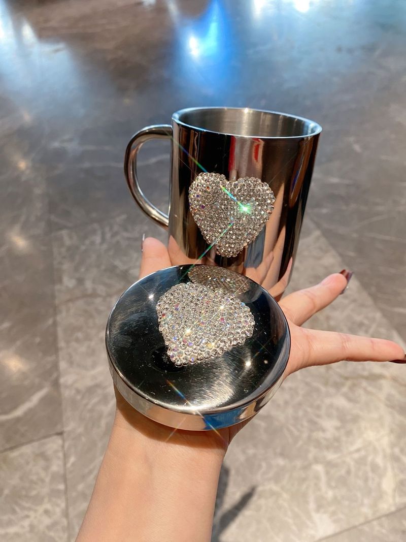 Diamond Heart Kaffeebecher – Isolierbecher aus Edelstahl 304 mit eleganten Akzenten (auslaufsicher, für Büro und Zuhause)_voghion.com