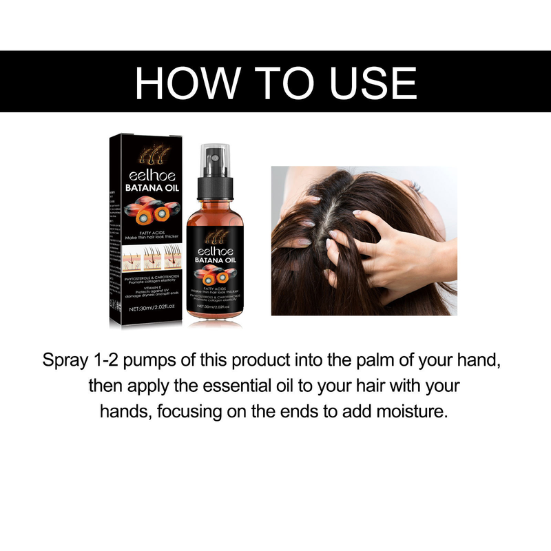 Gęsty EELHOE Batana Hair głęboko nawilża skórę głowy, regeneruje, wzmacnia jędrne włosy, kompaktowy spray do pielęgnacji włosów_voghion.com
