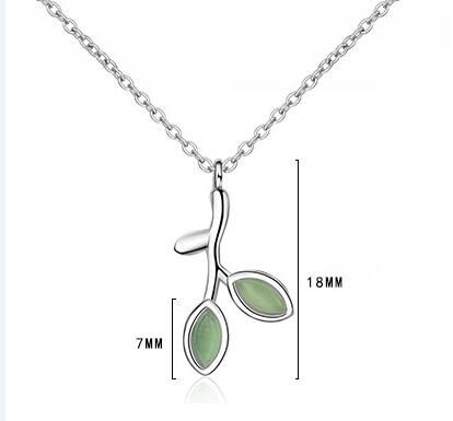 Collana con ciondolo in argento sterling con foglie di ramo d'ulivo e smalto verde, per donna, con pietre preziose, girocollo, catena da 45 cm_voghion.com