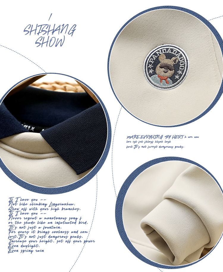 Felpa in pile con colletto polo per bambini - Pullover a maniche lunghe, vestibilità ampia e spessa con ricamo a cartoni animati per bambini più grandi (8+ anni)_voghion.com