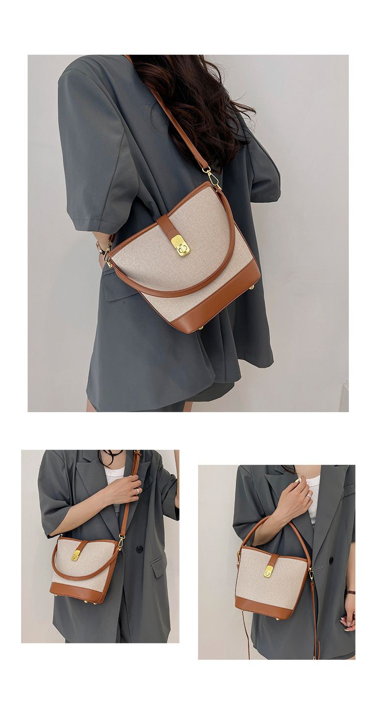 2024 nieuwe tas dames trendy en modieuze draagbare emmertas met klein ontwerp contrasterende kleur splitsen enkele schouder crossbody tas_voghion.com