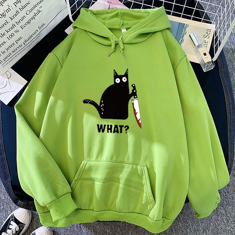 Felpa con cappuccio e grafica gatto nero, stampa personalizzata abbinata per coppia, autunno inverno, nuova caramella, colore: nero_voghion.com