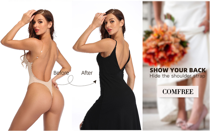 Bodysuits Lingeries Tanga Para Mulheres Sexy Sem Costas Decote Em V Profundo Modelador COMFREE Festa Invisível U Plunge Corset W_voghion.com