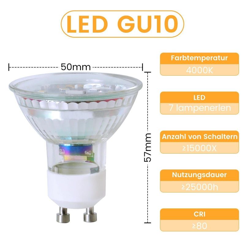 Glitzerlife 10ER GU10 LED NeutralWeiß 5W Leuchtmittel Lampe Ersetzt 50W Glühbirne 4000K Energiesparlampe Abstrahlwinkel 110° Nicht Dimmbar Reflektor Birne Spot_voghion.com