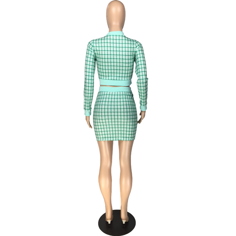 Abito da donna in due pezzi a maniche lunghe filettato stampato stampato alla moda in stile piccolo profumo_voghion.com