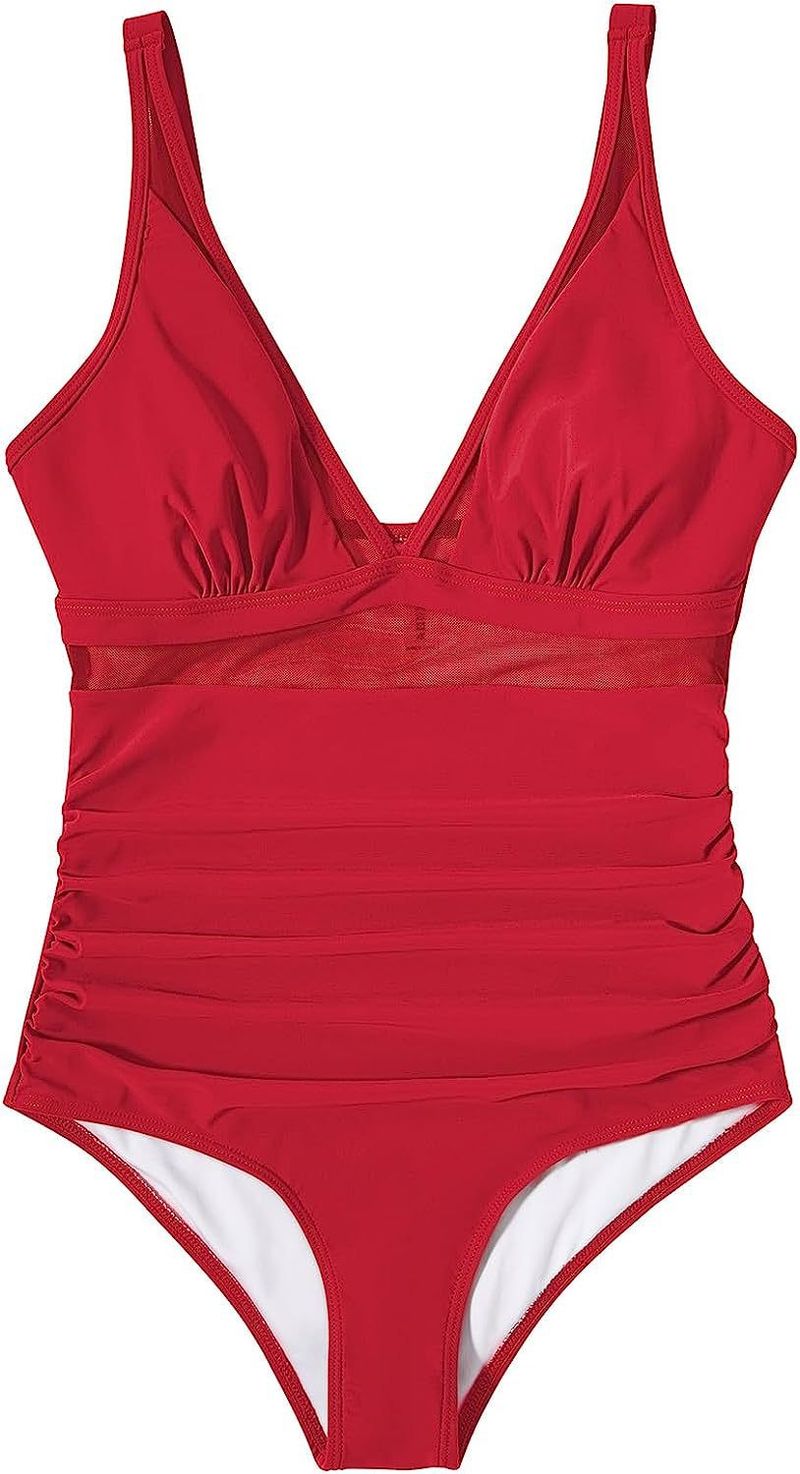 Sexy Cut-out Mesh Deep V Bikini Swimsuit_voghion.com