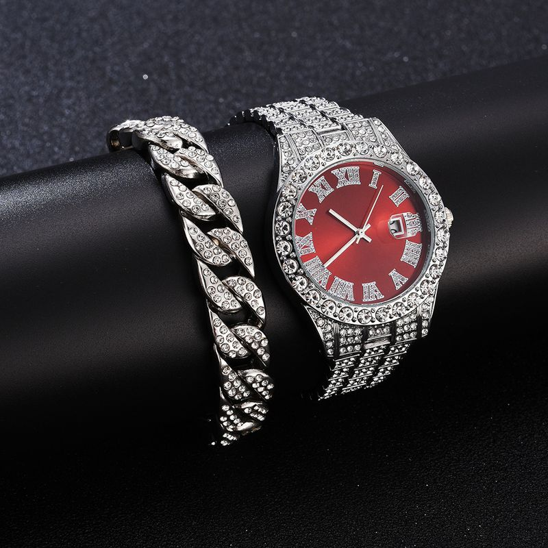 Collana con orologio da uomo Hip Hop Iced Out AAA con catena cubana a 2 file e orologio + bracciale + set punk rapper_voghion.com