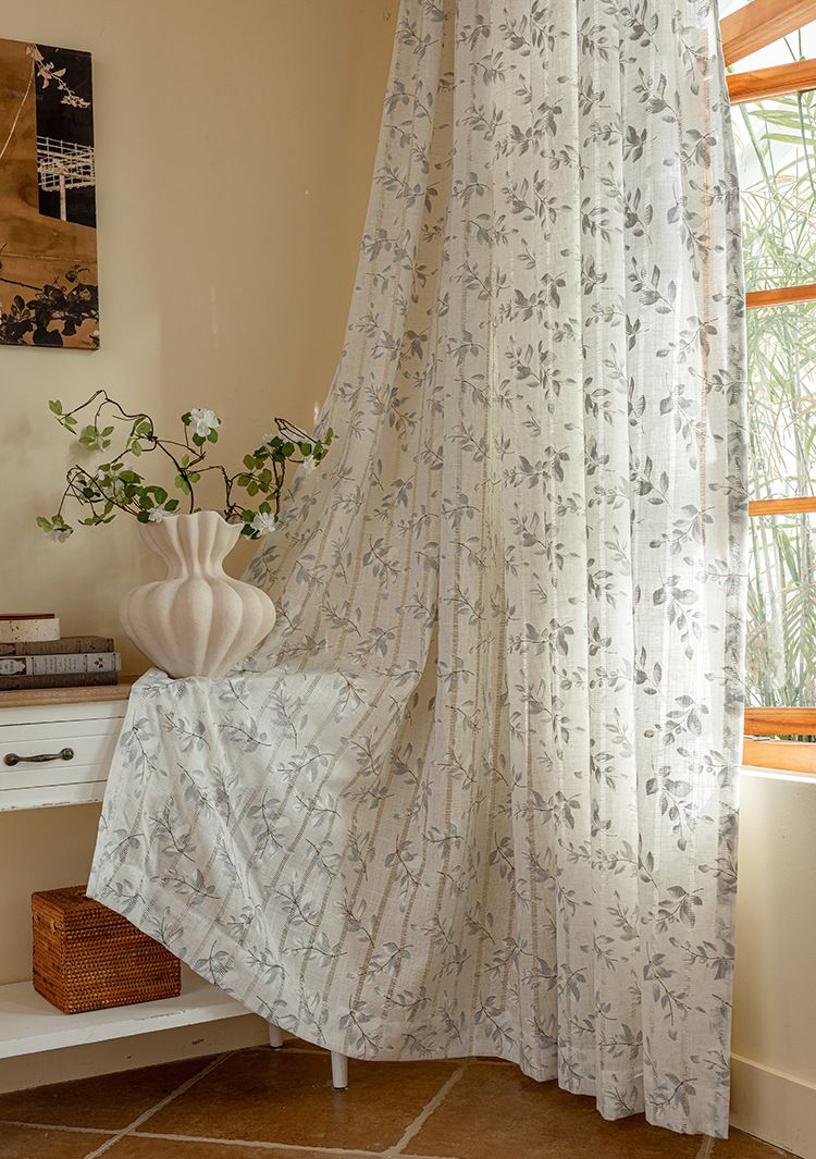 Curtains Printed Hollow Semi Light Blocking Cotton And Linen Fabric Curtains Bedroom Living Room Balcony Curtains_voghion.com