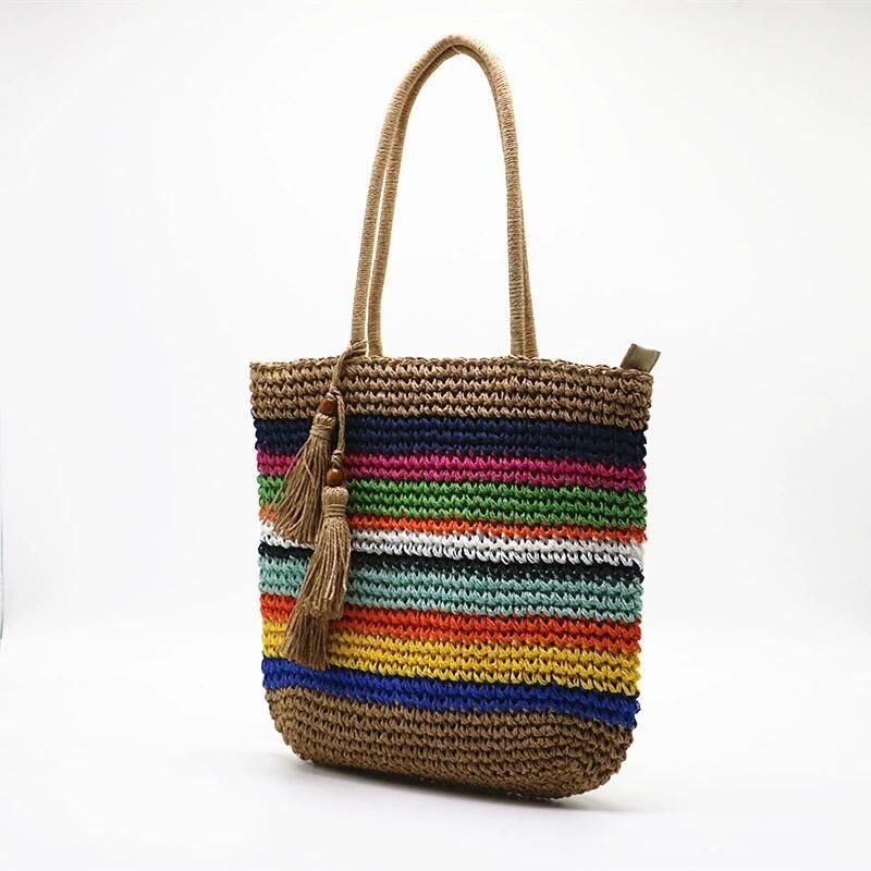 Borsa a tracolla singola in paglia intrecciata a sette colori Shengjie Craft, nuova da donna_voghion.com