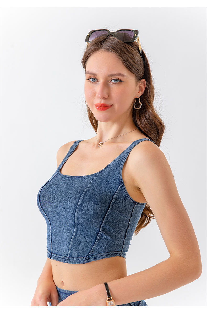 Nouveau gilet de sport de yoga en denim pour femmes, élastique en forme de U amincissant et beau dos, haut de fitness à séchage rapide pour vêtements d'extérieur_voghion.com