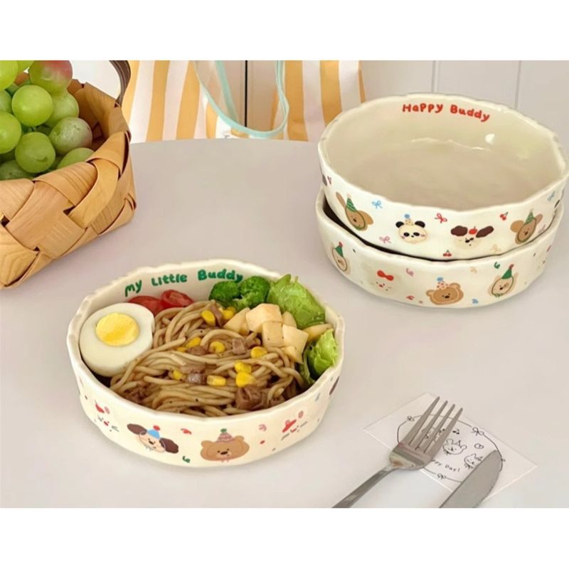 High-Quality Hand-Pinched Ceramic Deep Cute Cream Color Matte Pasta Salad Breakfast Fruit Plate Dish_voghion.com