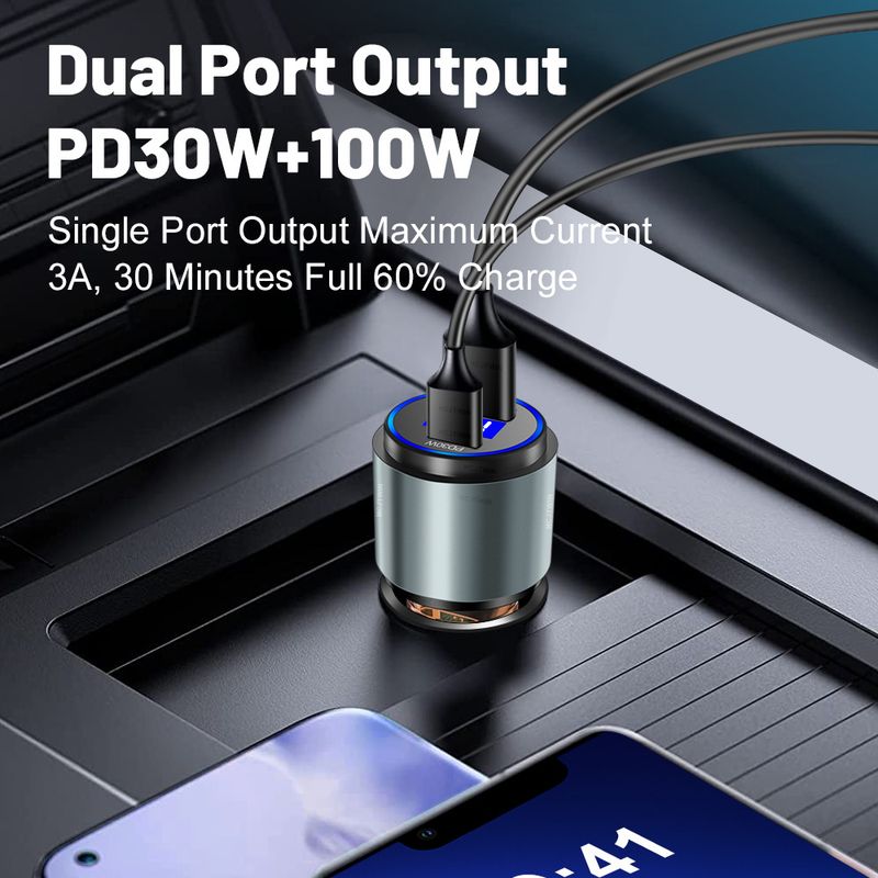 Music Festival  Two in one PD 30W+QC3.0 super fast charging car charger_voghion.com