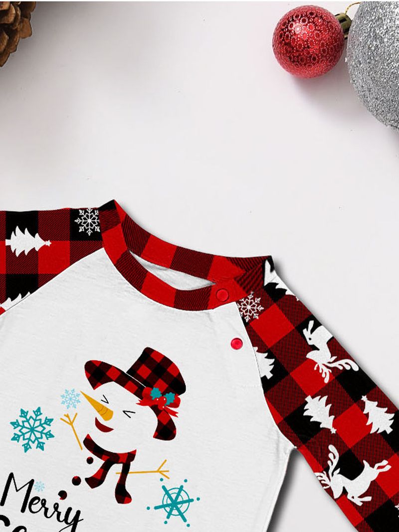 Pupazzo di neve di Natale Fiocco di neve lettere Natale famiglia vestito stampato casa vestiti pigiama_voghion.com